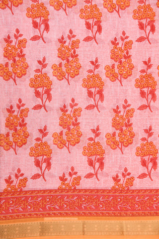 Floral Design Pastel Orange Printed Ahmedabad Cotton Saree