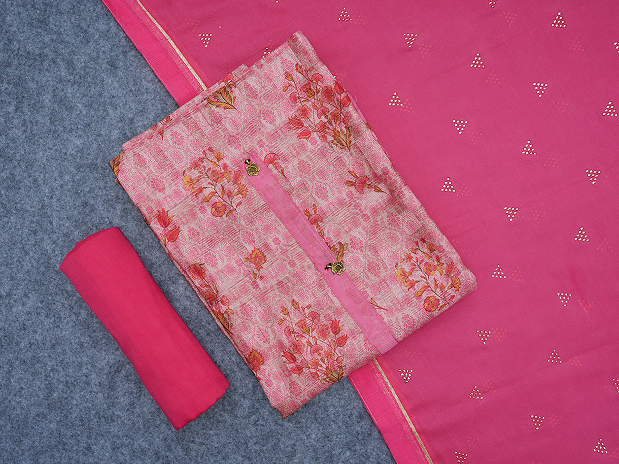 Floral Design Pastel Pink Cotton Unstitched Salwar Material