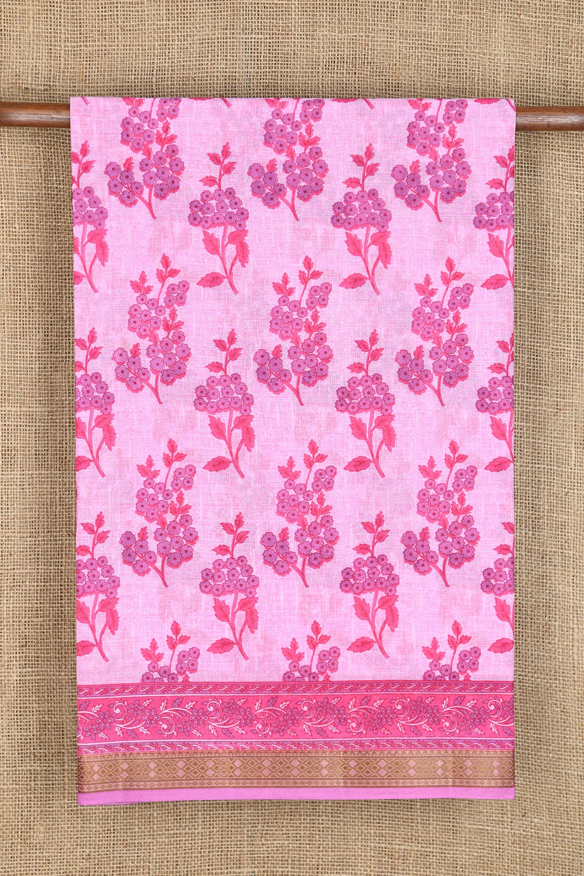 Floral Design Pastel Pink Printed Ahmedabad Cotton Saree