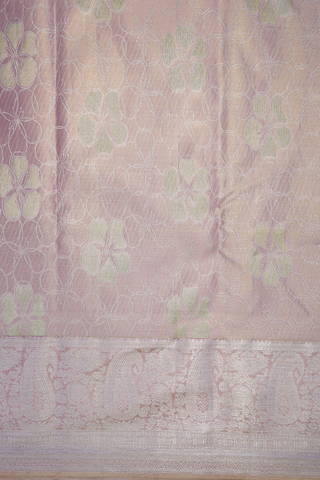 Floral Design Pastel Pink Tissue Kanchipuram Silk Saree