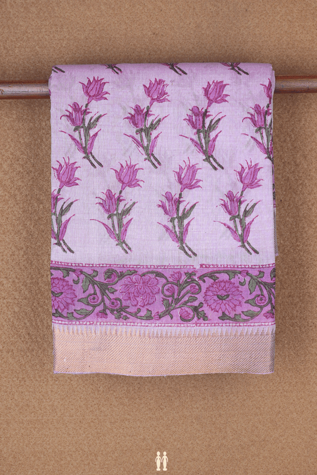 Floral Design Pastel Purple Printed Cotton Saree