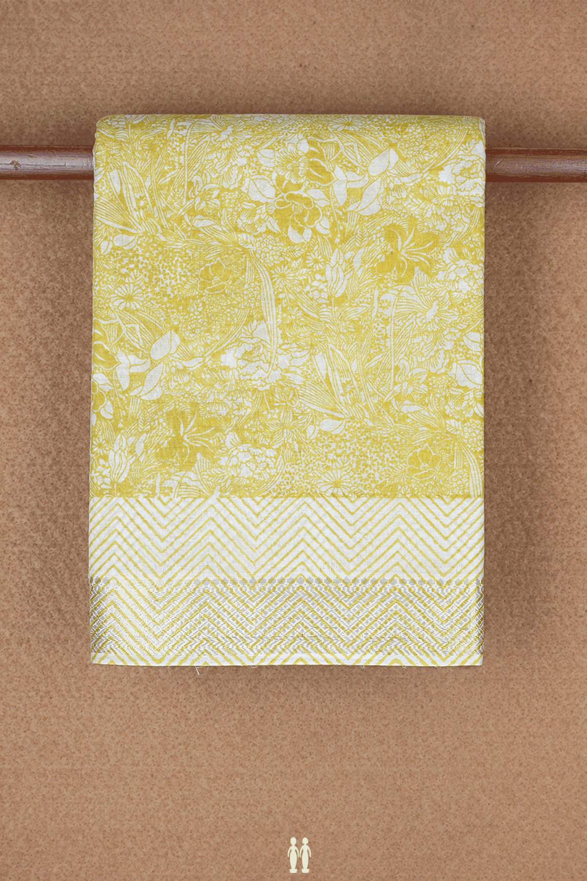 Floral Design Pastel Yellow Printed Cotton Saree