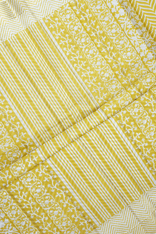Floral Design Pastel Yellow Printed Cotton Saree