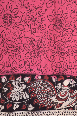 Floral Design Pink Kalamkari Printed Cotton Saree