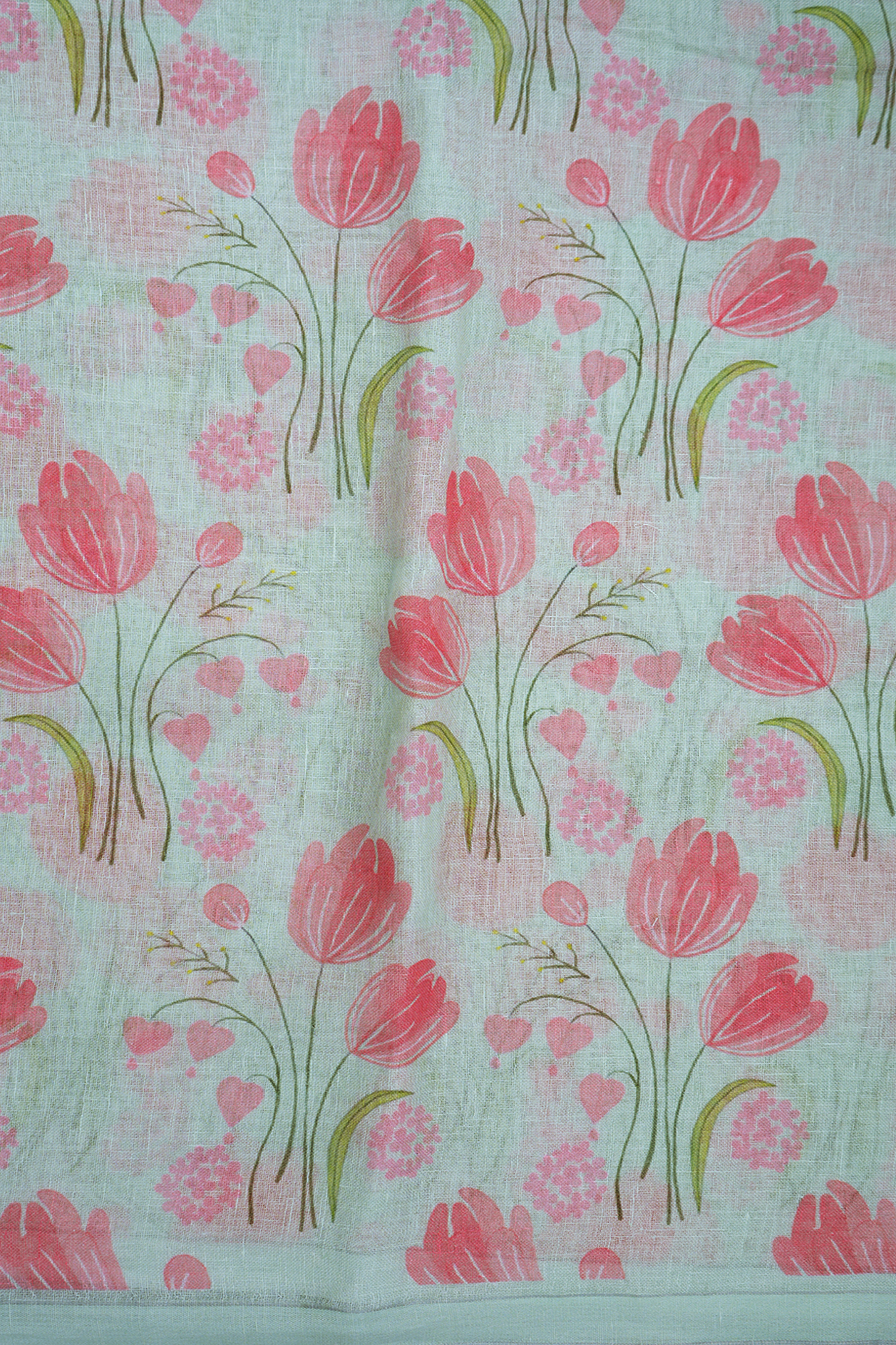 Floral Design Powder Green Linen Saree
