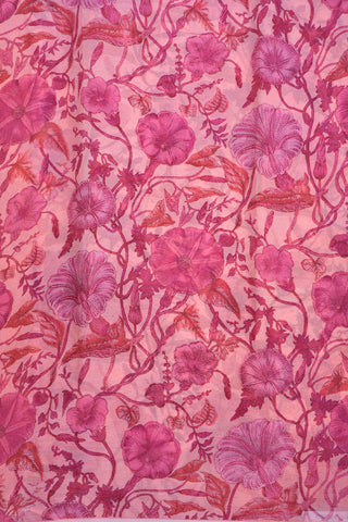 Floral Design Printed Coral Pink Chiffon Saree