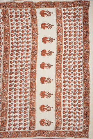 Floral Printed Design Ivory Crepe Saree