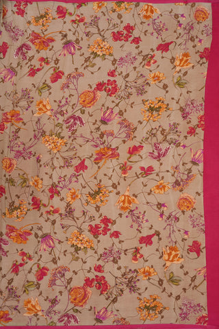 Floral Design Printed Mustard Brown Chiffon Saree