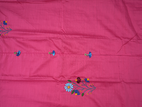 Floral Design Rani Pink Chanderi Unstitched Salwar Material