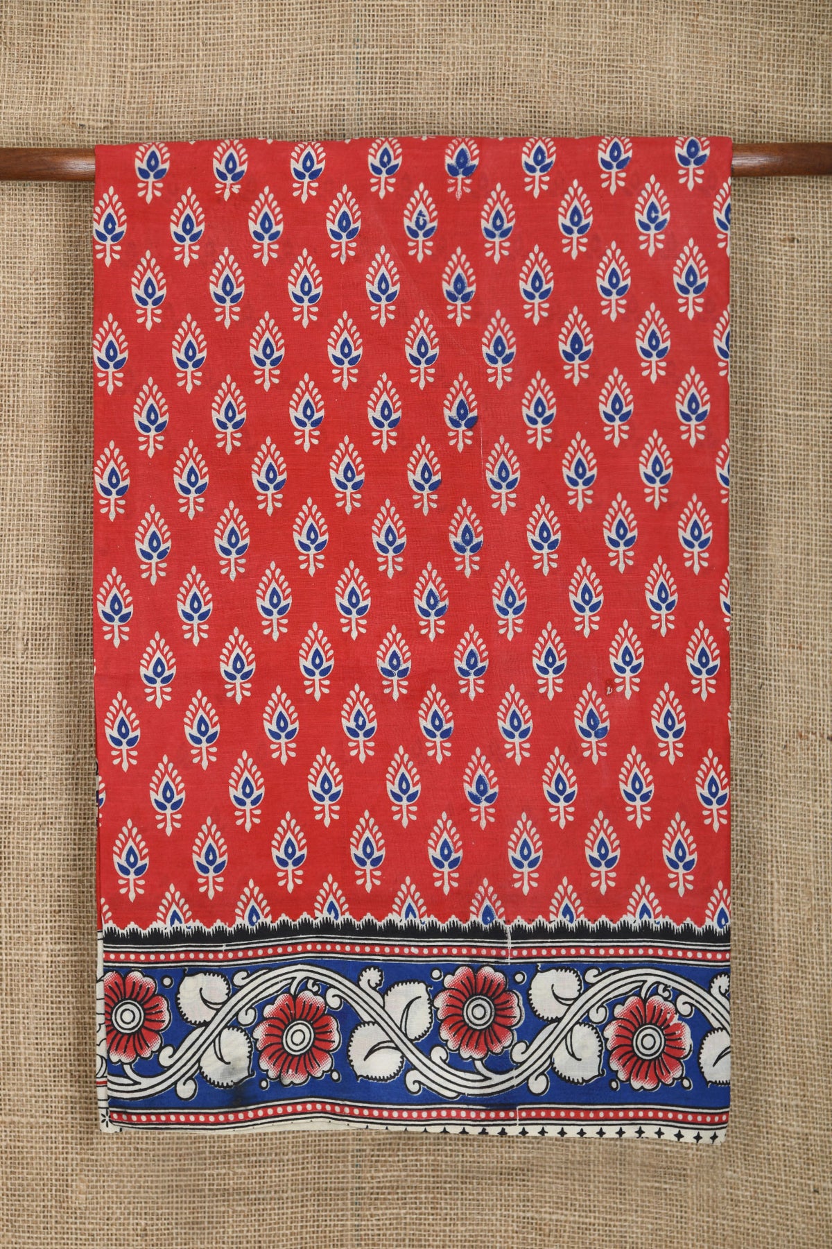 Floral Design Red Kalamkari Printed Silk Cotton Saree