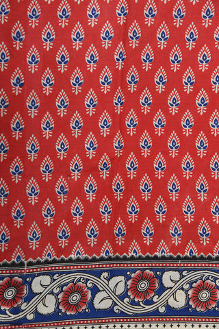 Floral Design Red Kalamkari Printed Silk Cotton Saree
