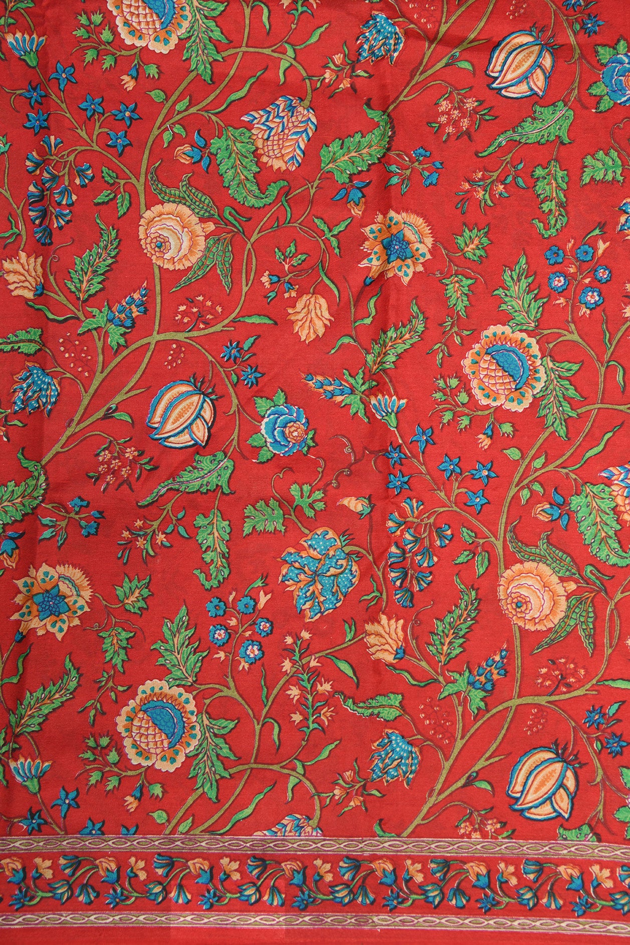 Floral Design Red Printed Silk Saree