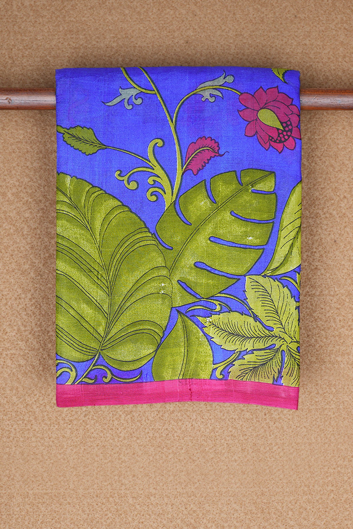 Floral Design Royal Blue Printed Silk Saree