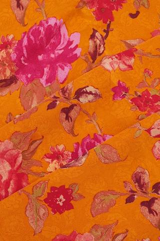 Floral Design Royal Orange Crepe Saree