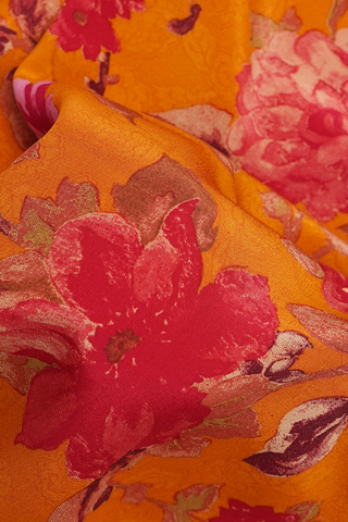 Floral Design Royal Orange Crepe Saree