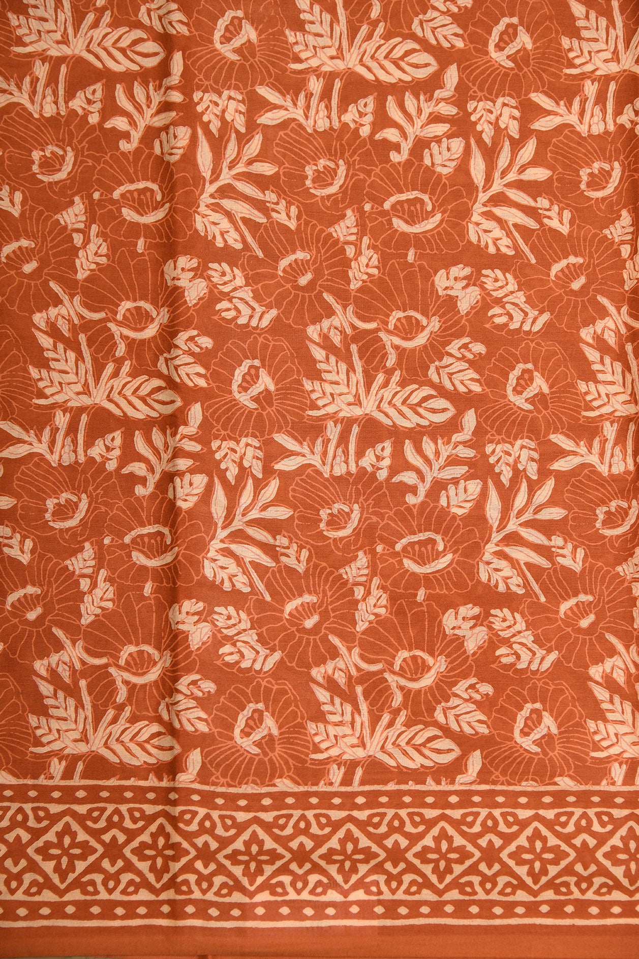 Floral Design Rust Orange Printed Ahmedabad Cotton Saree