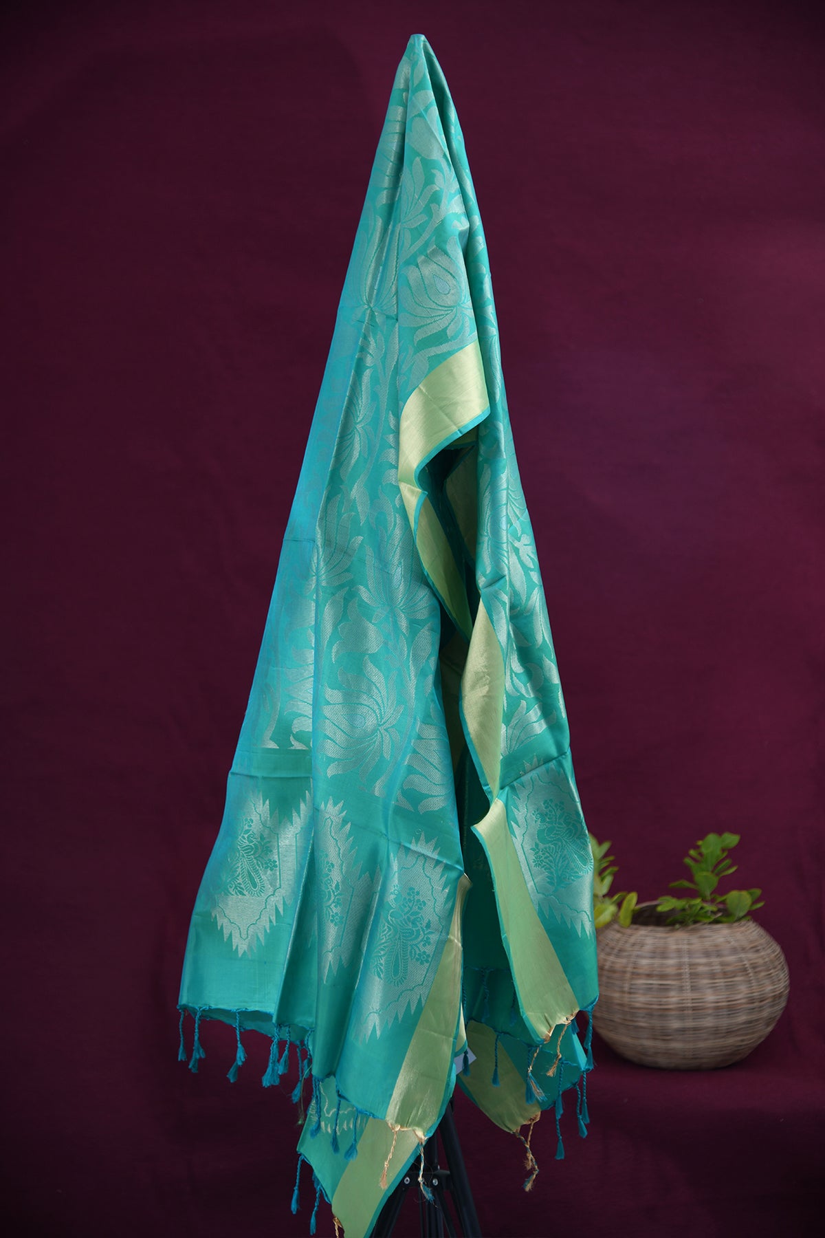 Floral Design Sea Green Soft Silk Dupatta