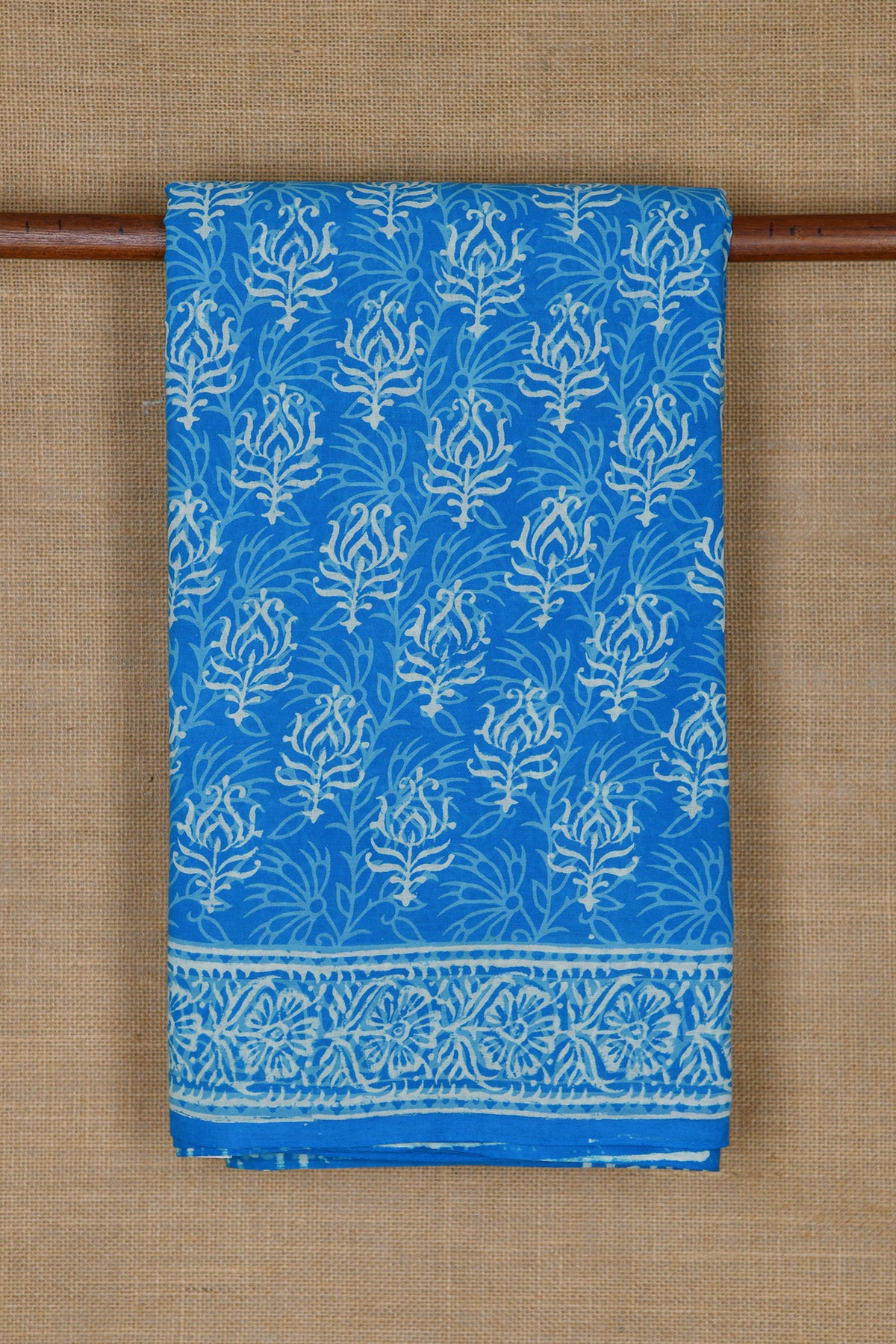 Floral Design Sky Blue Jaipur Cotton Saree