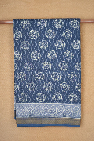 Floral Design Space Blue Chanderi Cotton Saree
