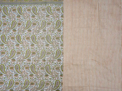 Floral Design Tan Satin Linen Unstitched Salwar Material