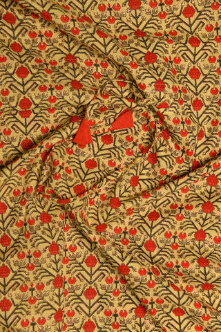 Patch Work U-Neck Floral Design Jaipur Printed With Tie-Up Cream And Red Cotton Kaftans
