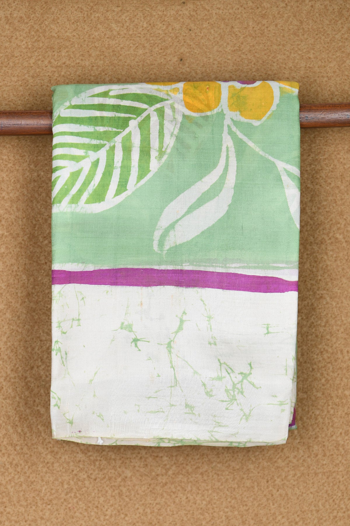 Floral Design With Plain Border Pastel Green Batik Printed Silk Saree