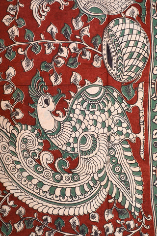 Floral Design Yellow Kalamkari Printed Cotton Saree