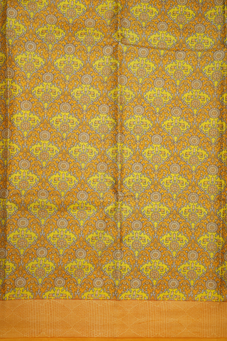 Floral Design Mustard Yellow Printed Silk Saree