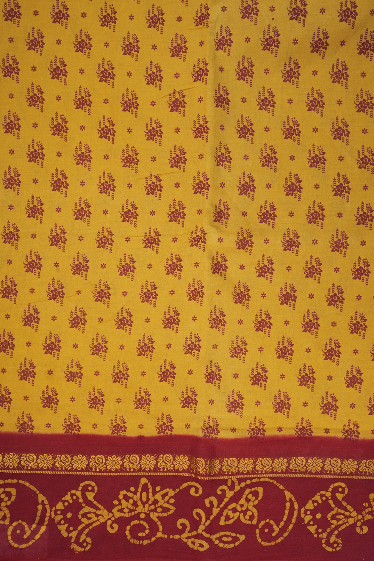 Floral Design Yellowish Beige Nine Yards Sungudi Cotton Saree