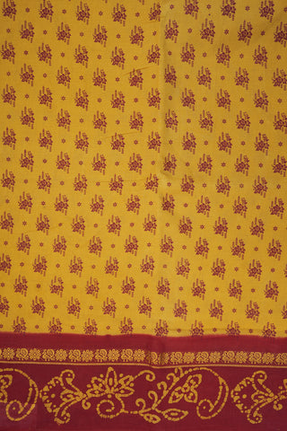 Floral Design Yellowish Beige Nine Yards Sungudi Cotton Saree