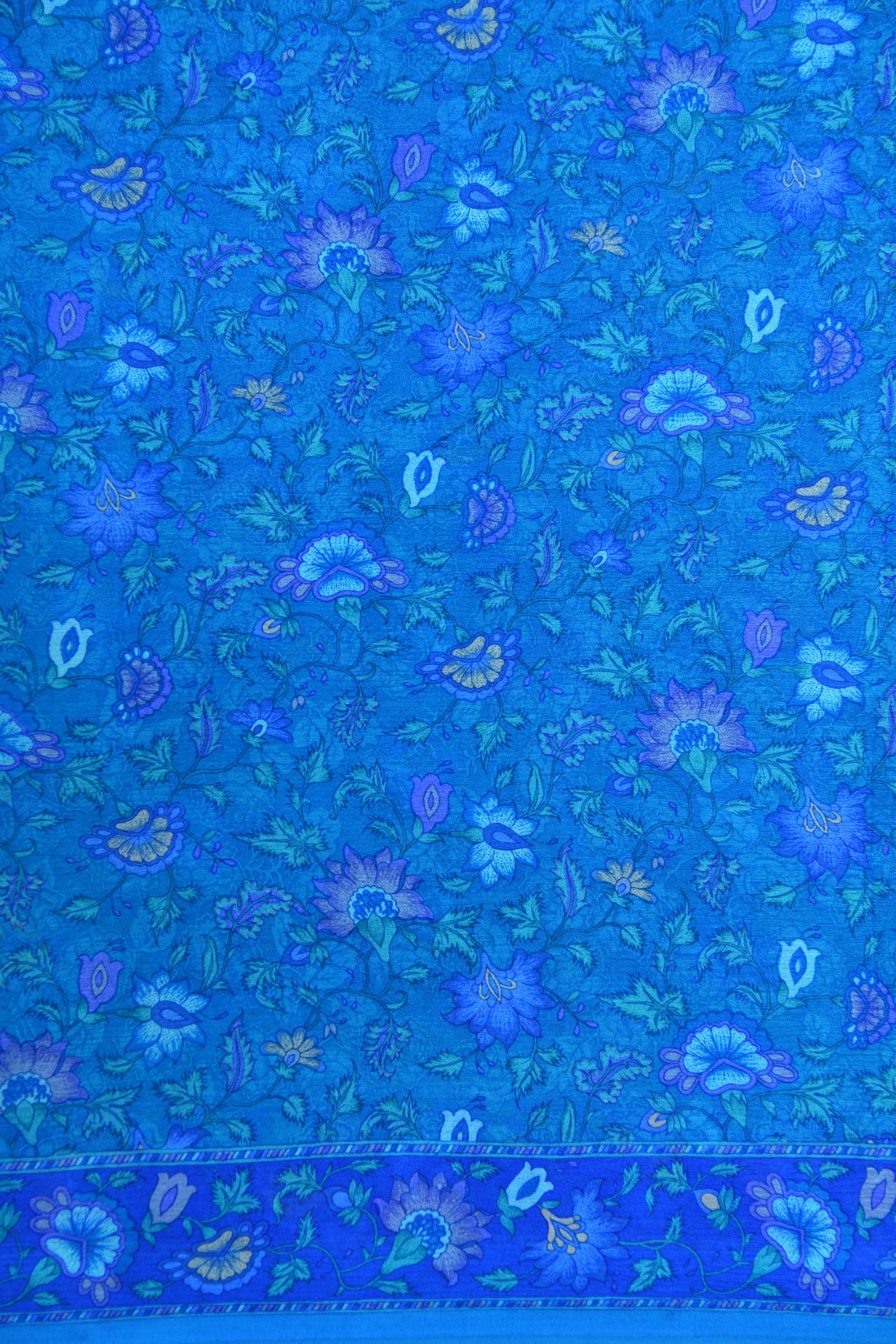 Floral Digital Printed Azure Blue Chiffon Saree