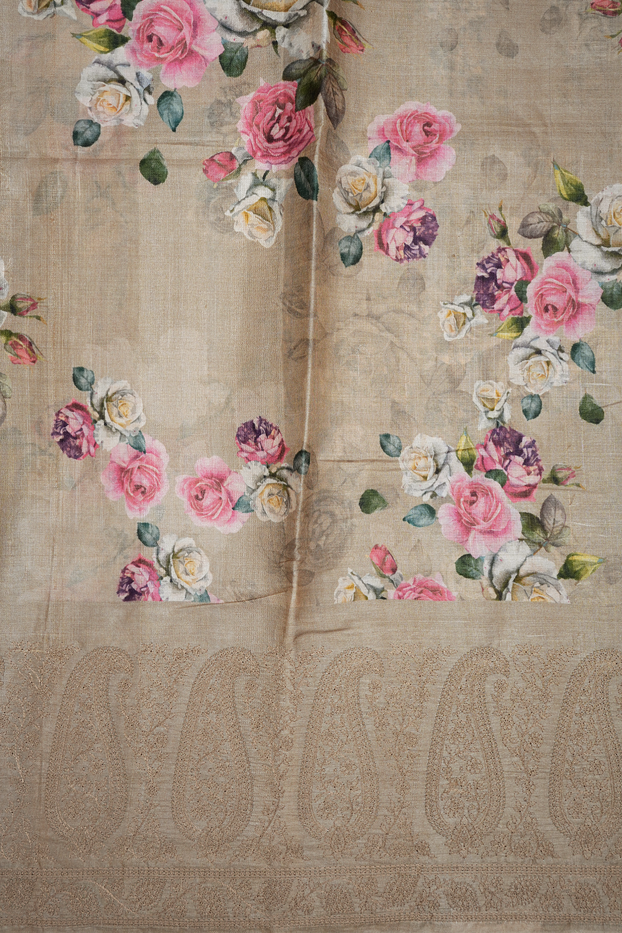 Floral Digital Printed Beige Tussar Silk Saree