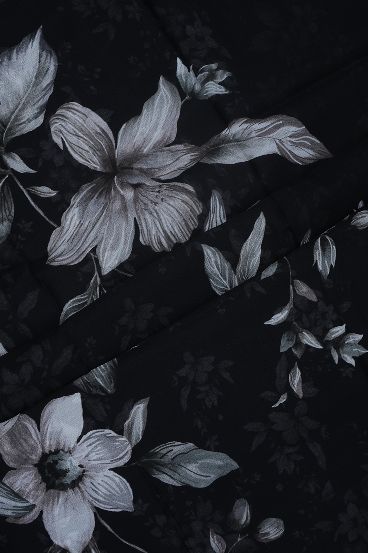 Floral Digital Printed Black Chiffon Saree