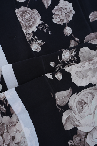 Floral Digital Printed Black Crepe Saree