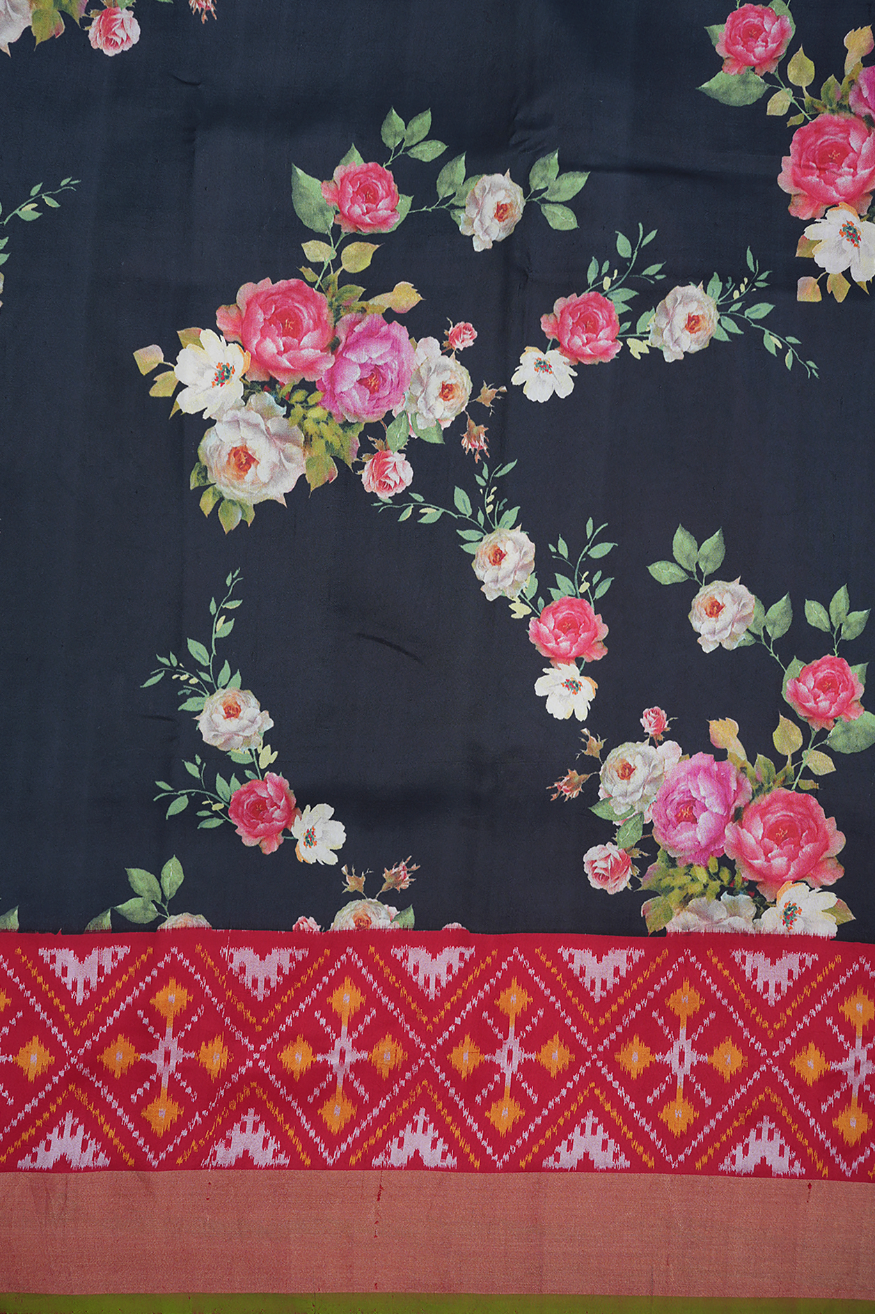Floral Digital Printed Black Kanchipuram Silk Saree