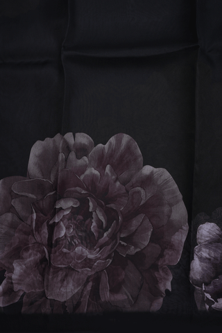 Floral Digital Printed Black Organza Silk Saree