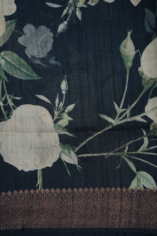Floral Printed Black Tussar Banarasi Silk Saree
