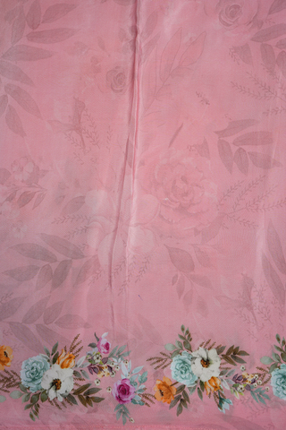 Floral Digital Printed Blush Pink Organza Silk Saree