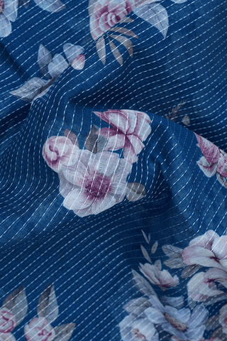 Floral Digital Printed Capri Blue Linen Saree