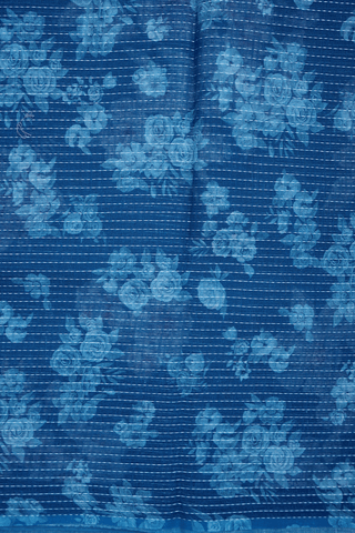 Floral Digital Printed Capri Blue Linen Saree