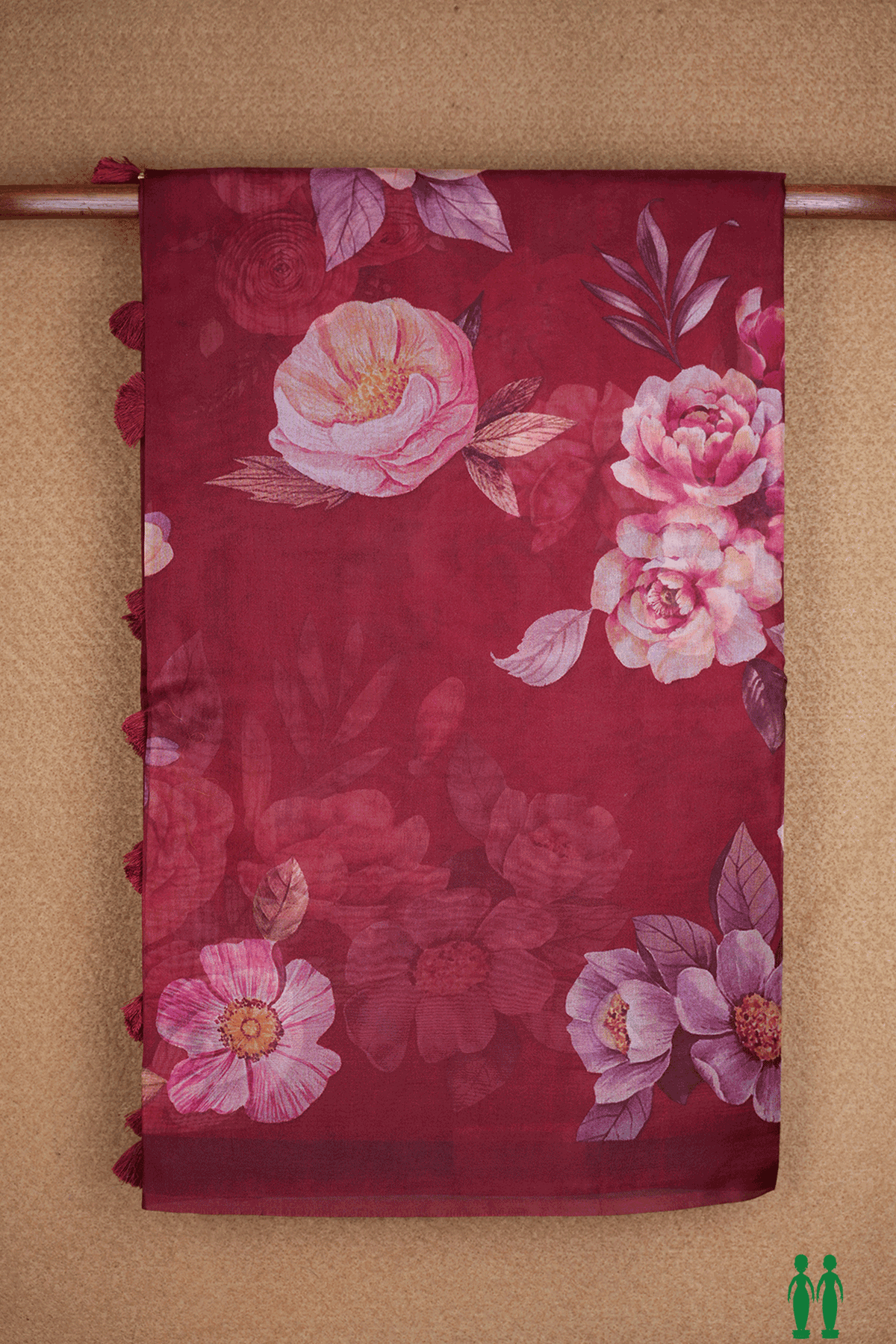 Floral Digital Printed Cherry Red Organza Silk Saree