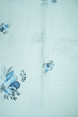 Floral Digital Printed Cream Mint Blue Linen Saree