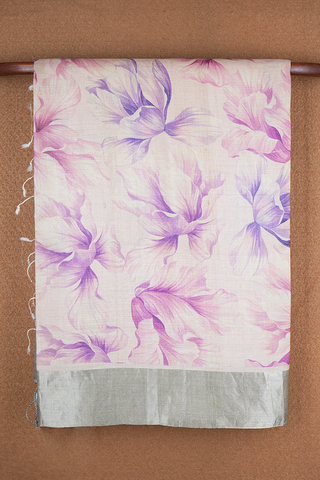 Floral Digital Printed Cream Pink Tussar Silk Saree