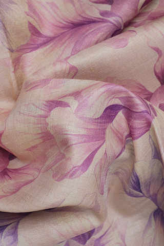 Floral Digital Printed Cream Pink Tussar Silk Saree
