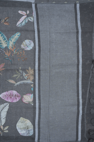 Floral Digital Printed Dark Grey Linen Saree