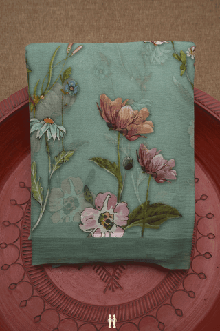 Floral Digital Printed Dusty Green Chiffon Saree