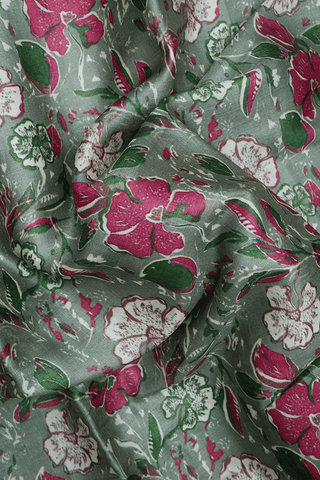 Floral Digital Printed Dusty Green Tussar Silk Saree