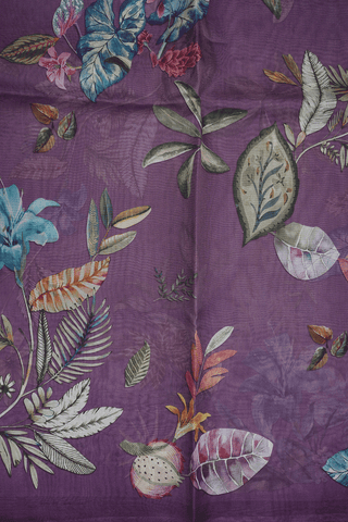 Floral Digital Printed Dusty Purple Organza Silk Saree