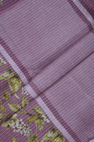 Floral Digital Printed Grape Purple Linen Saree