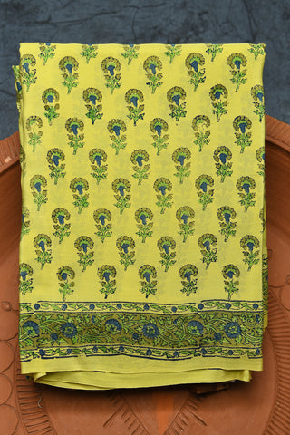 Floral Digital Printed Greenish Yellow Crepe Silk Saree